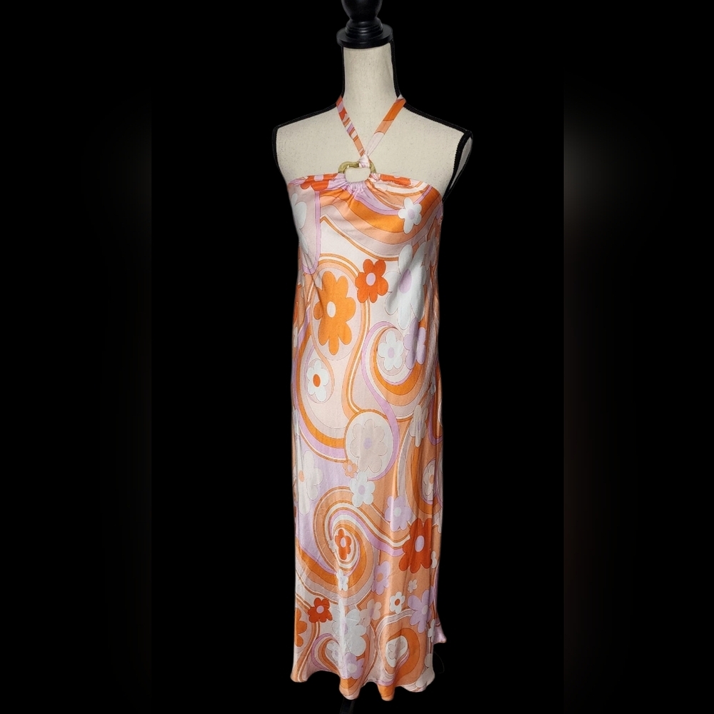 Cin Cin Women's Galaxy Maxi Retro Vibrant Dress Orange Size Small